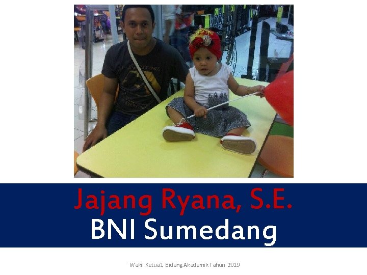 Jajang Ryana, S. E. BNI Sumedang Wakil Ketua 1 Bidang Akademik Tahun 2019 Jajang Ryana, S. E. BNI Sumedang Wakil Ketua 1 Bidang Akademik Tahun 2019