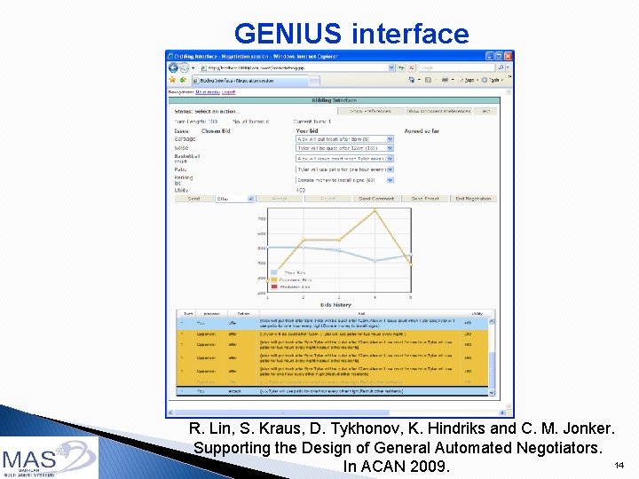 GENIUS interface R. Lin, S. Kraus, D. Tykhonov, K. Hindriks and C. M. Jonker.