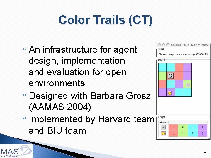 Color Trails (CT) An infrastructure for agent design, implementation and evaluation for open environments
