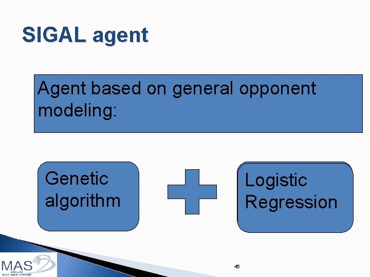 SIGAL agent Agent based on general opponent modeling: Genetic algorithm Human Logistic modeling Regression