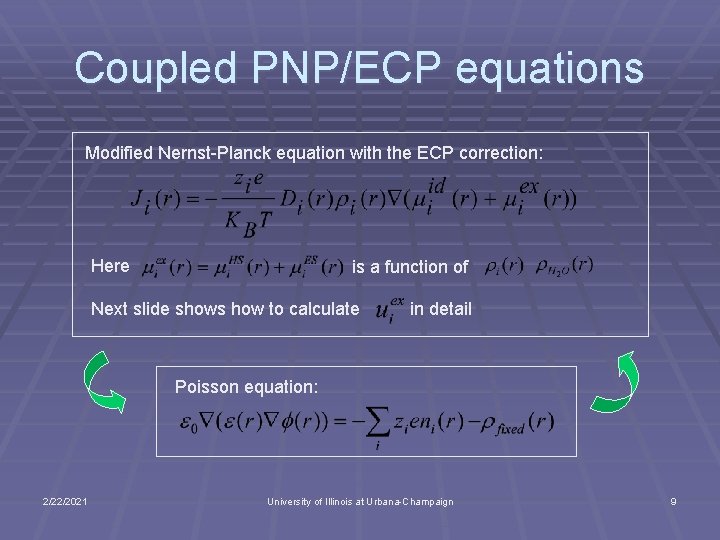 Coupled PNP/ECP equations Modified Nernst-Planck equation with the ECP correction: Here is a function