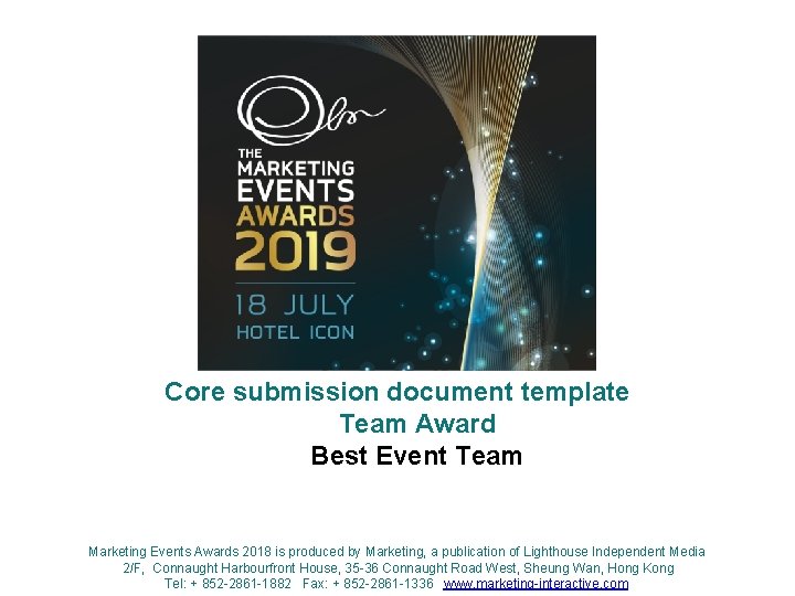 Core submission document template Team Award Best Event Team Marketing Events Awards 2018 is