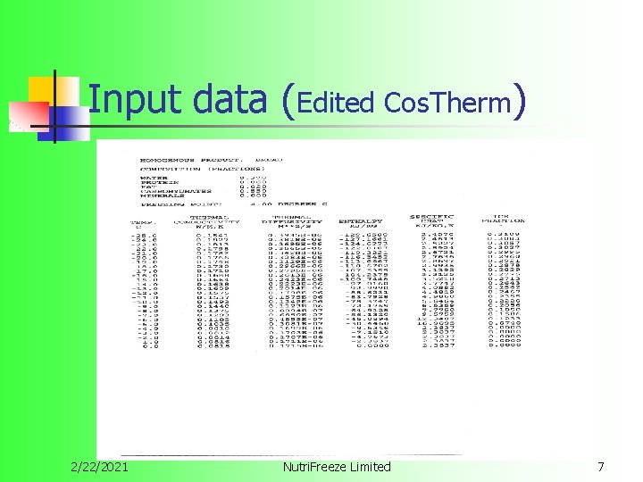 Input data (Edited Cos. Therm) 2/22/2021 Nutri. Freeze Limited 7 