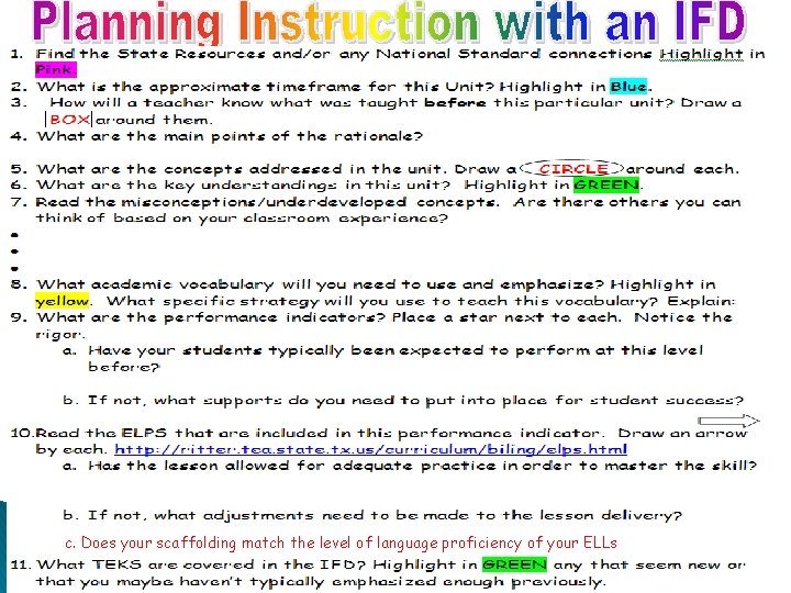 c. Does your scaffolding match the level of language proficiency of your ELLs 