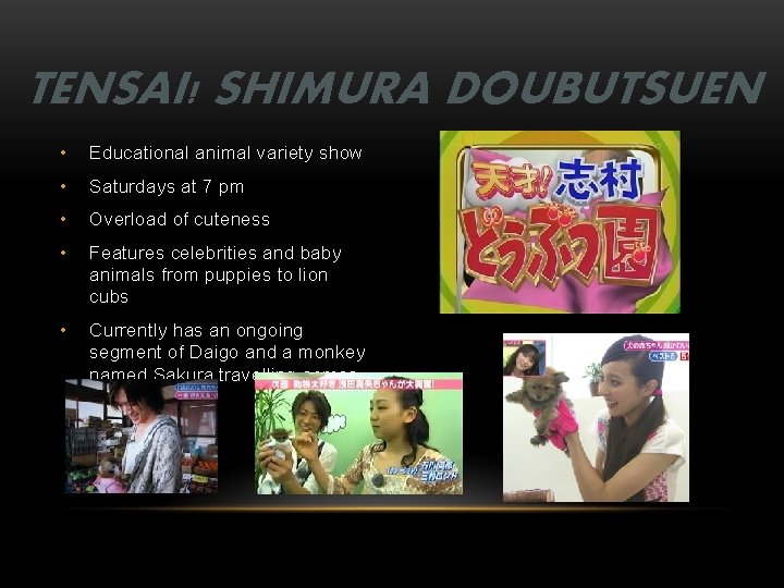 TENSAI! SHIMURA DOUBUTSUEN • Educational animal variety show • Saturdays at 7 pm •