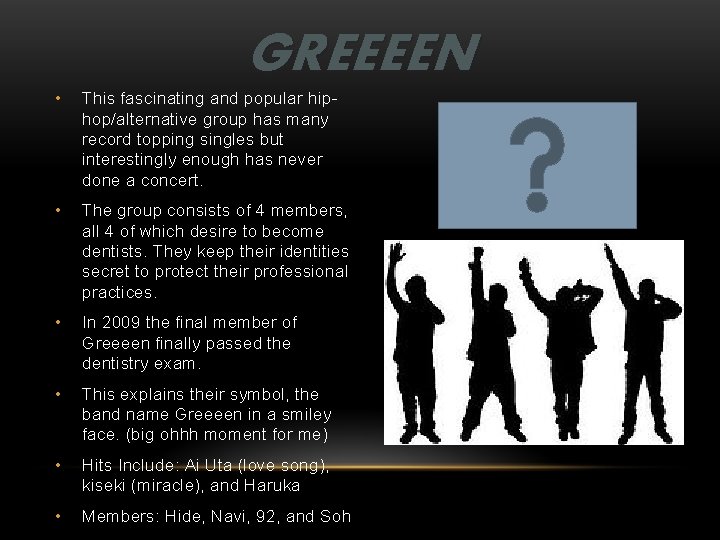 GREEEEN • This fascinating and popular hiphop/alternative group has many record topping singles but