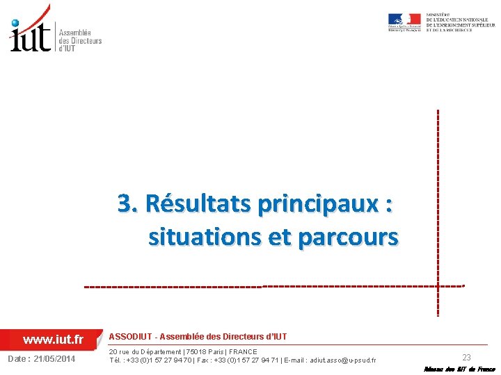 3. Résultats principaux : situations et parcours www. iut. fr Date : 21/05/2014 ASSODIUT