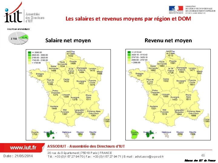 Les salaires et revenus moyens par région et DOM Salaire net moyen www. iut.