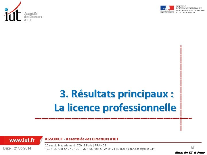 3. Résultats principaux : La licence professionnelle www. iut. fr Date : 21/05/2014 ASSODIUT