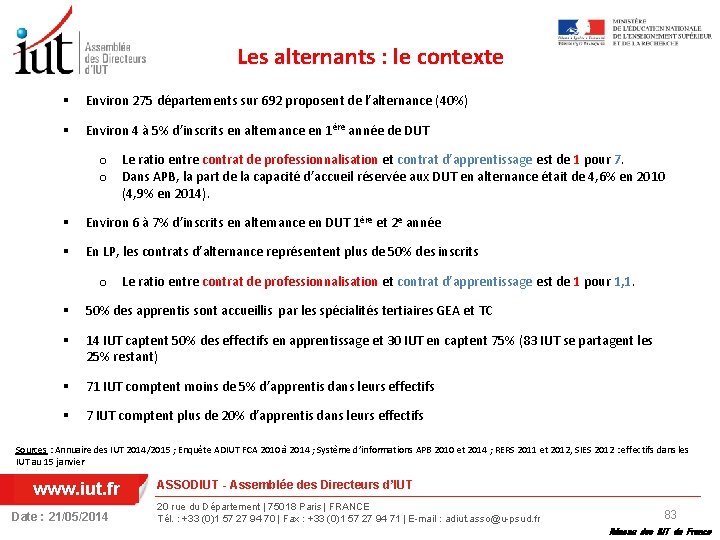 Les alternants : le contexte § Environ 275 départements sur 692 proposent de l’alternance