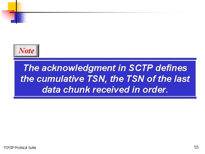 Note The acknowledgment in SCTP defines the cumulative TSN, the TSN of the last