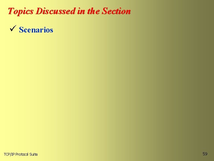 Topics Discussed in the Section ü Scenarios TCP/IP Protocol Suite 59 