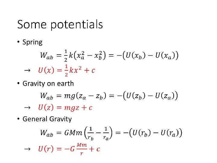 Some potentials • 