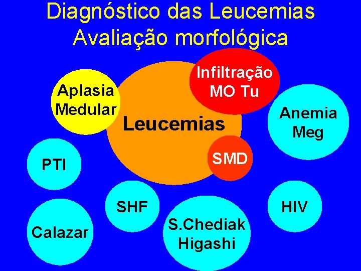 Diagnóstico das Leucemias Avaliação morfológica Aplasia Medular Infiltração MO Tu Leucemias SMD PTI SHF Diagnóstico das Leucemias Avaliação morfológica Aplasia Medular Infiltração MO Tu Leucemias SMD PTI SHF