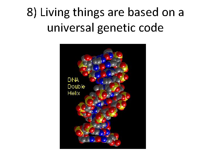8) Living things are based on a universal genetic code 