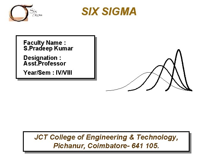 SIX SIGMA Faculty Name : S. Pradeep Kumar Designation : Asst. Professor Year/Sem :