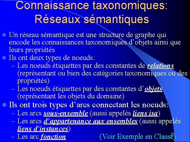 Connaissance taxonomiques: Réseaux sémantiques Un réseau sémantique est une structure de graphe qui encode