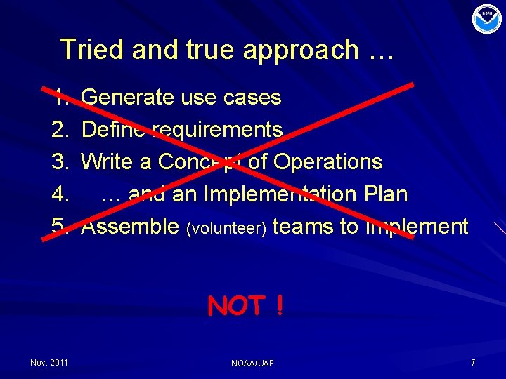 Tried and true approach … 1. 2. 3. 4. 5. Generate use cases Define
