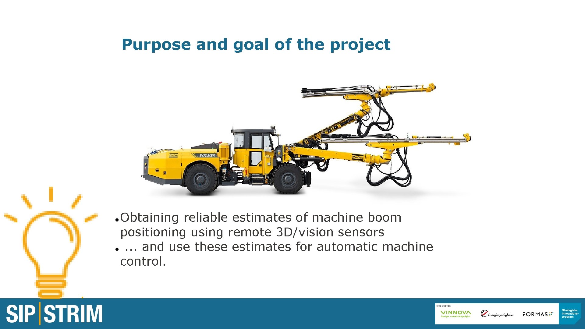 Purpose and goal of the project Obtaining reliable estimates of machine boom positioning using