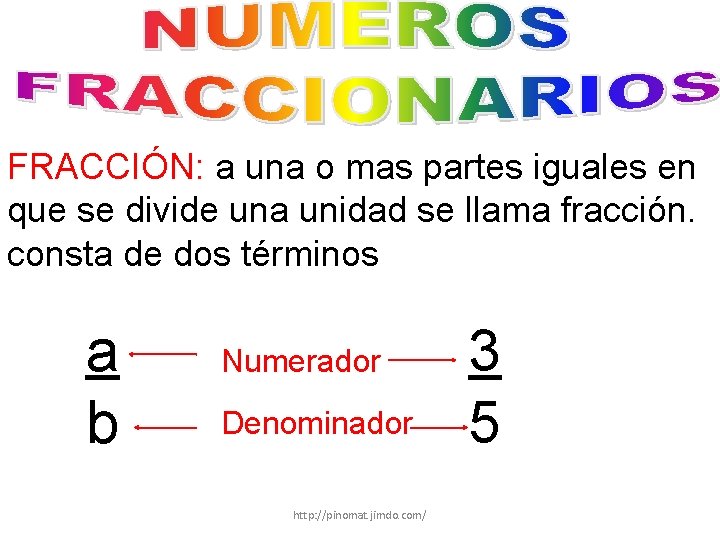 FRACCIÓN: a una o mas partes iguales en que se divide una unidad se