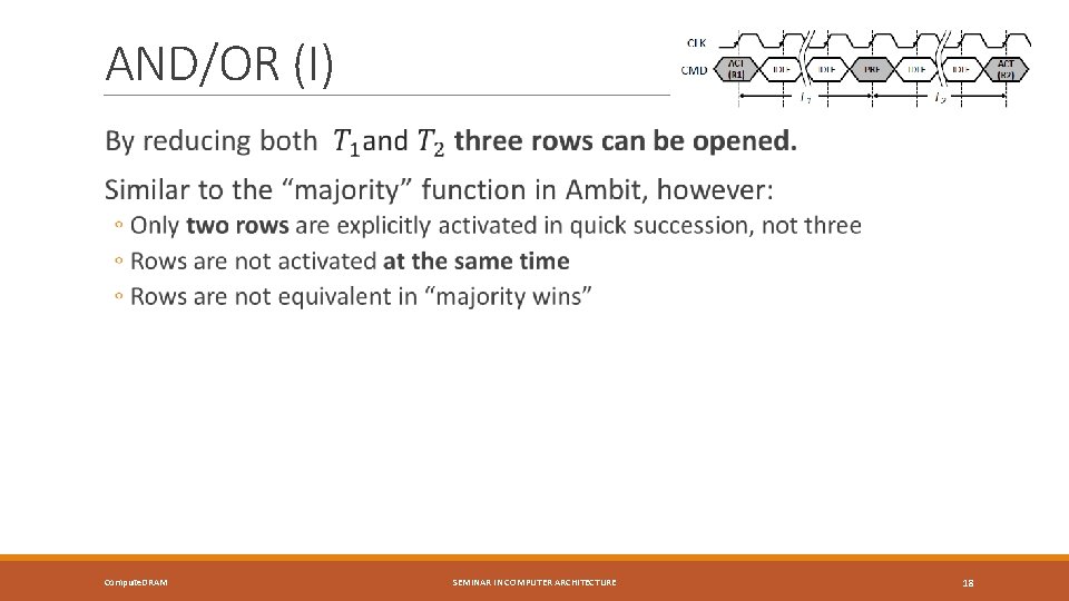 AND/OR (I) Compute. DRAM SEMINAR IN COMPUTER ARCHITECTURE 18 