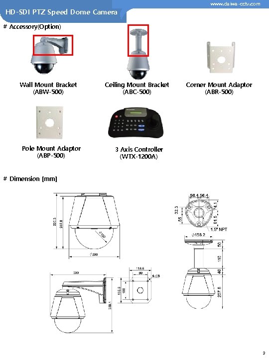 HD-SDI PTZ Speed Dome Camera www. daiwa-cctv. com www. cynix. co. kr # Accessory(Option)