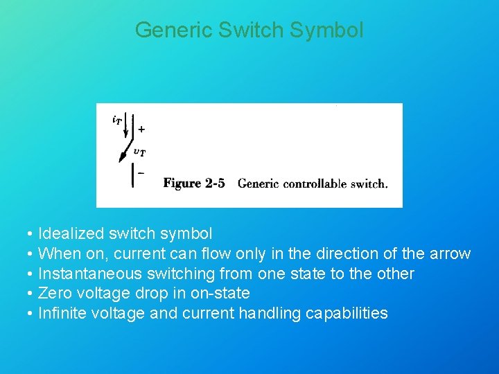 Generic Switch Symbol • Idealized switch symbol • When on, current can flow only