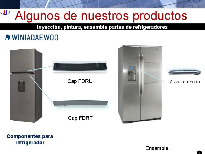 Algunos de nuestros productos Inyección, pintura, ensamble partes de refrigeradores Cap FDRU Assy cap Algunos de nuestros productos Inyección, pintura, ensamble partes de refrigeradores Cap FDRU Assy cap