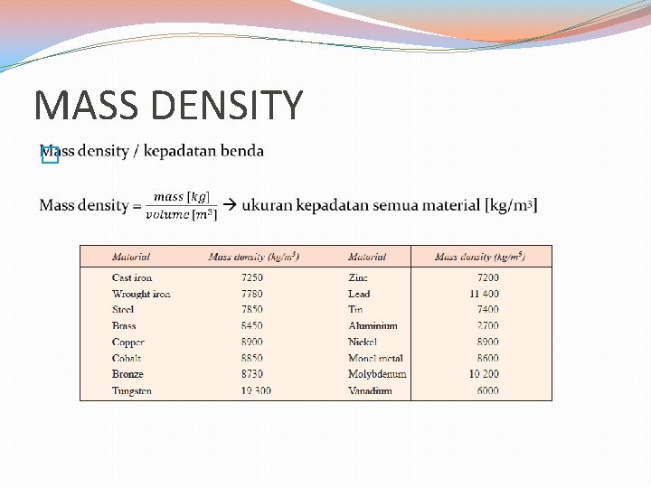 MASS DENSITY � 