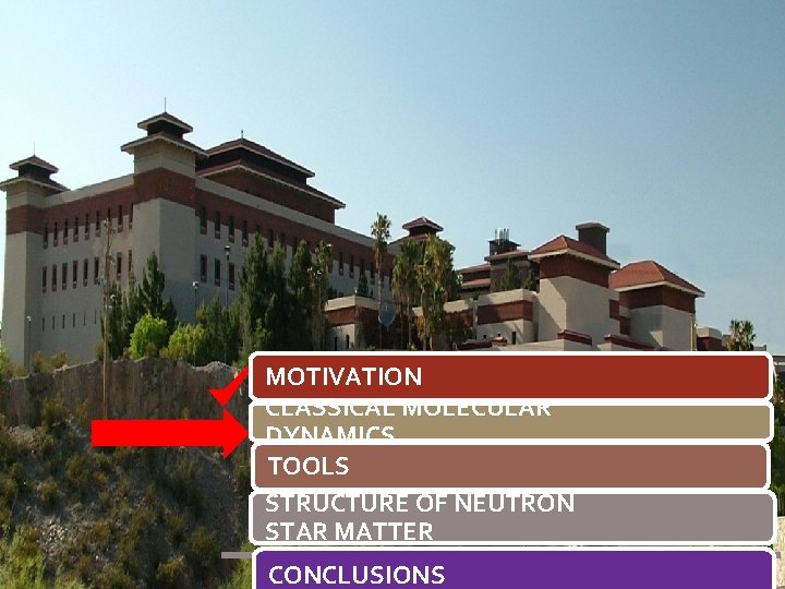 MOTIVATION CLASSICAL MOLECULAR DYNAMICS TOOLS STRUCTURE OF NEUTRON STAR MATTER CONCLUSIONS 