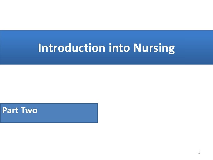 Introduction into Nursing Part Two 1 