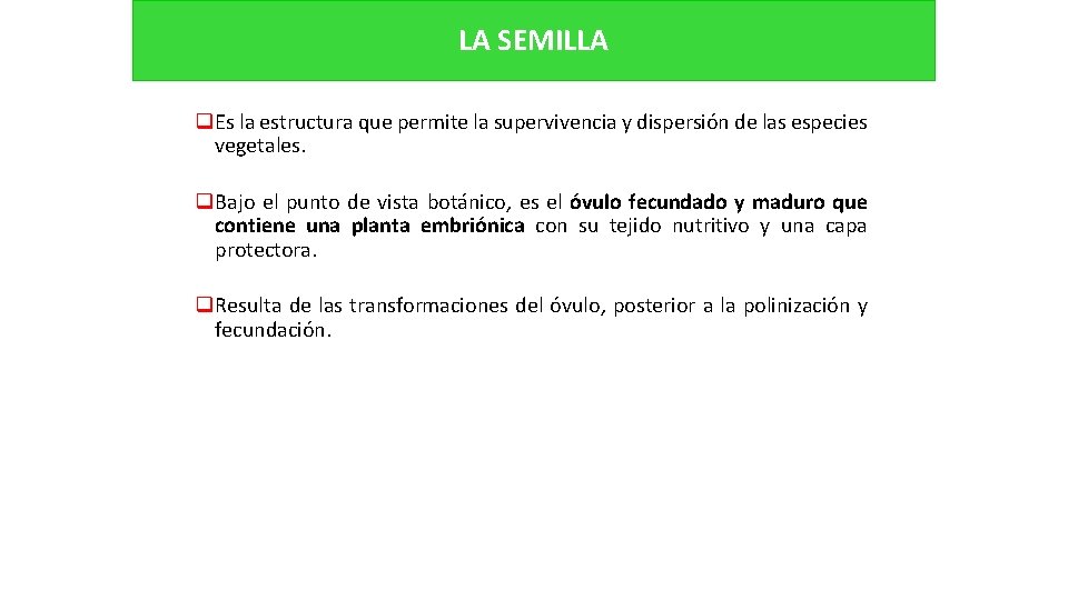 LA SEMILLA q. Es la estructura que permite la supervivencia y dispersión de las