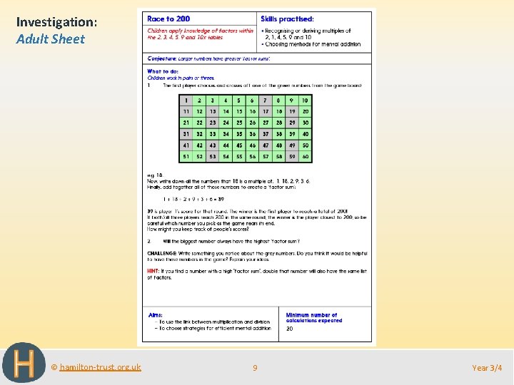 Investigation: Adult Sheet © hamilton-trust. org. uk 9 Year 3/4 