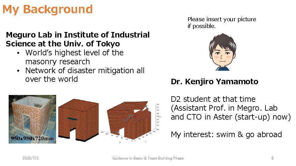 My Background Please insert your picture if possible. Meguro Lab in Institute of Industrial