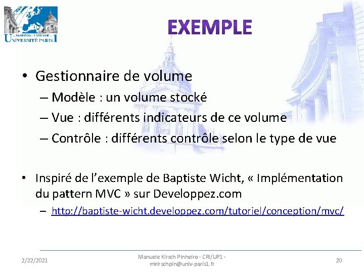  • Gestionnaire de volume – Modèle : un volume stocké – Vue :
