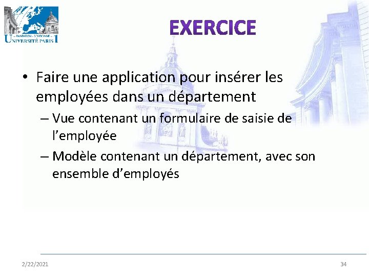  • Faire une application pour insérer les employées dans un département – Vue