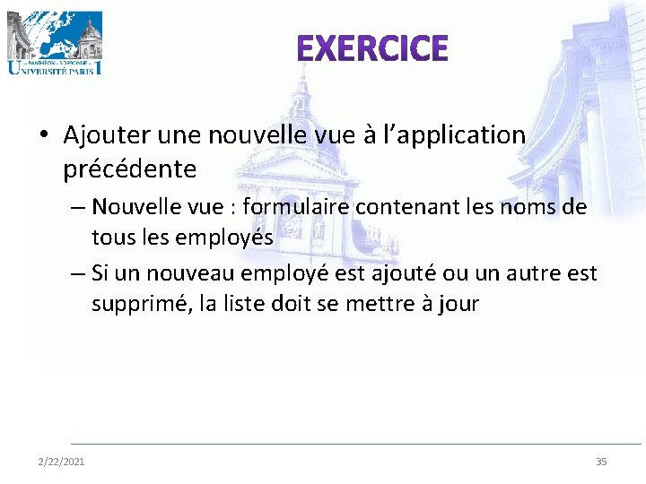  • Ajouter une nouvelle vue à l’application précédente – Nouvelle vue : formulaire