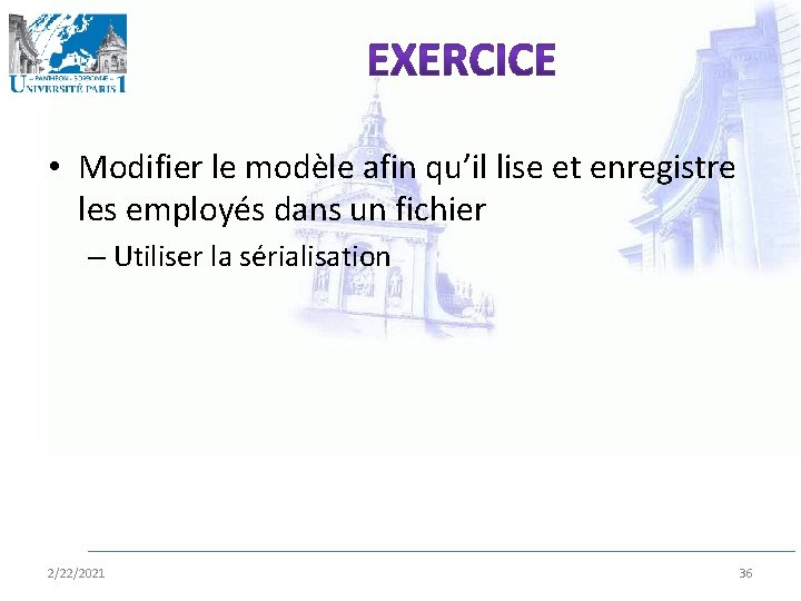  • Modifier le modèle afin qu’il lise et enregistre les employés dans un