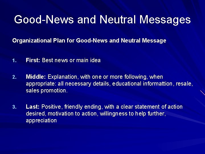 Good-News and Neutral Messages Organizational Plan for Good-News and Neutral Message 1. First: Best