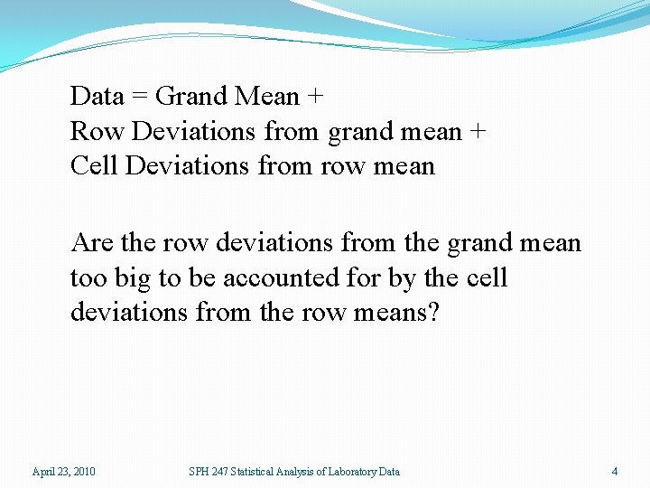 Data = Grand Mean + Row Deviations from grand mean + Cell Deviations from