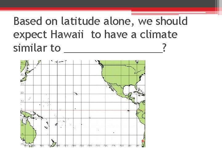 Based on latitude alone, we should expect Hawaii to have a climate similar to