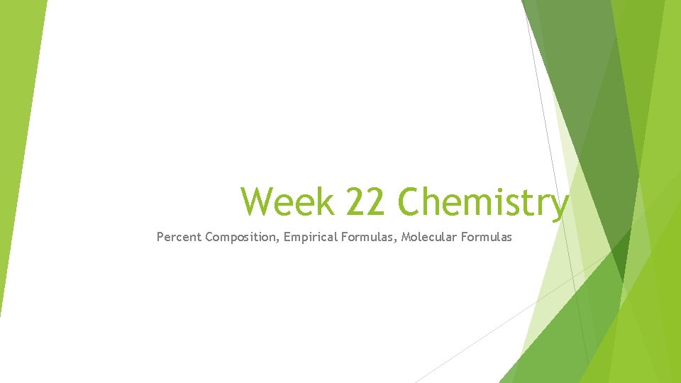 Week 22 Chemistry Percent Composition, Empirical Formulas, Molecular Formulas 