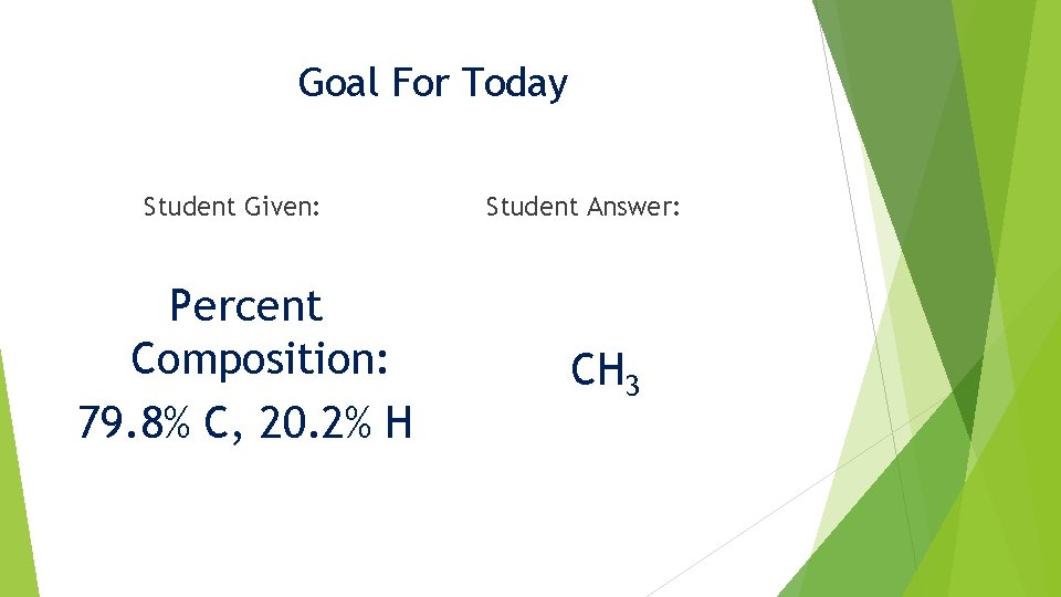 Goal For Today Student Given: Percent Composition: 79. 8% C, 20. 2% H Student