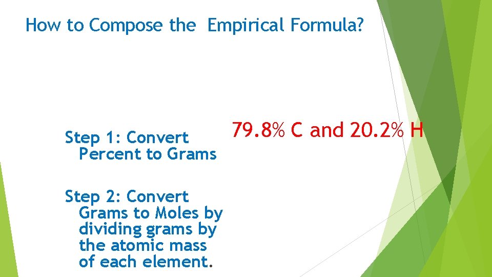 How to Compose the Empirical Formula? Step 1: Convert Percent to Grams Step 2: