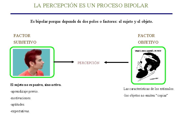 LA PERCEPCIÓN ES UN PROCESO BIPOLAR Es bipolar porque depende de dos polos o LA PERCEPCIÓN ES UN PROCESO BIPOLAR Es bipolar porque depende de dos polos o