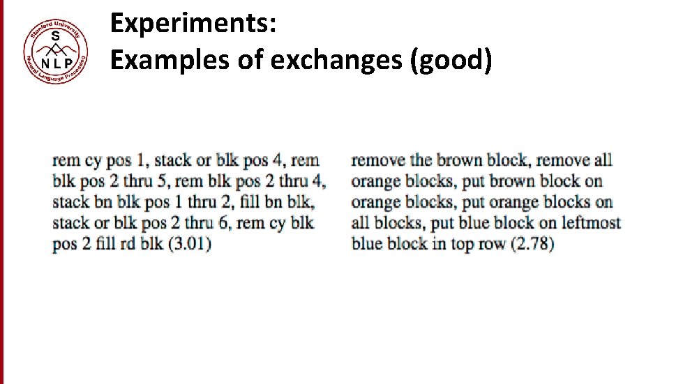 Experiments: Examples of exchanges (good) Experiments: Examples of exchanges (good)