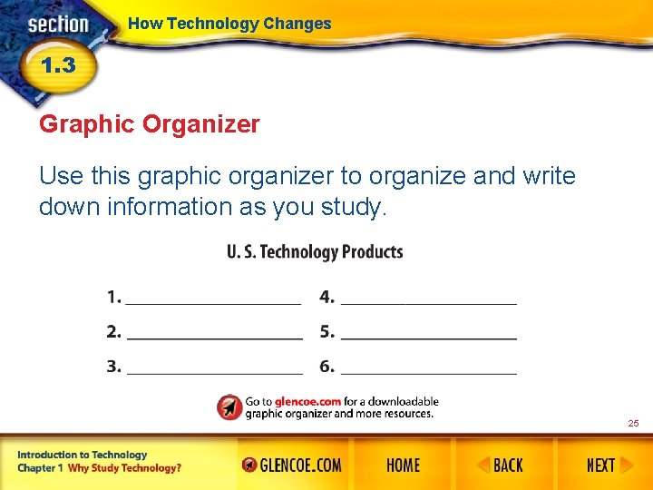 How Technology Changes 1. 3 Graphic Organizer Use this graphic organizer to organize and