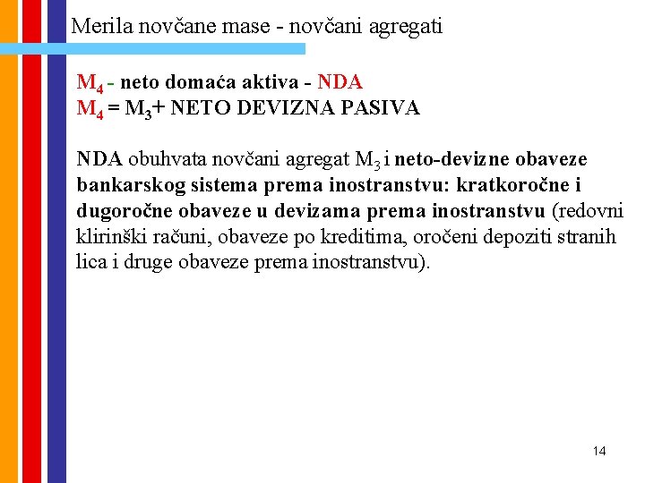 Merila novčane mase - novčani agregati M 4 - neto domaća aktiva - NDA