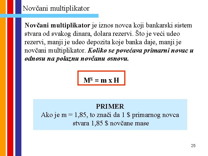 Novčani multiplikator je iznos novca koji bankarski sistem stvara od svakog dinara, dolara rezervi.
