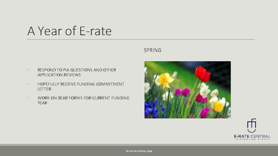 A Year of E-rate SPRING • RESPOND TO PIA QUESTIONS AND OTHER APPLICATION REVIEWS